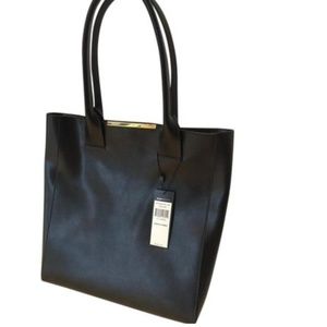 BCBG Cleo Tote Black Leather Shoulder Bag.